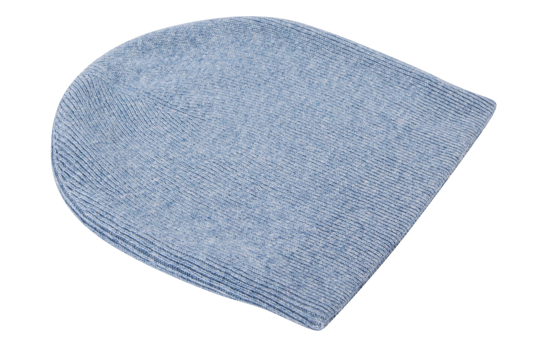 Kaschmirmütze Beanie leicht gerippt blau