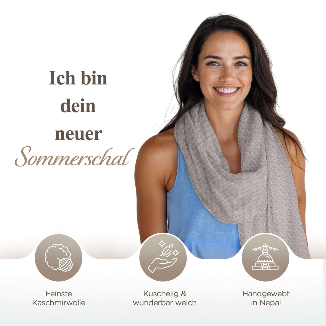 Kaschmirtuch hellgrau mit Karomuster/ kariert