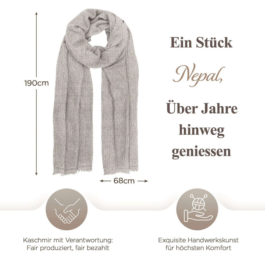 Kaschmirtuch weissgrau einfarbig